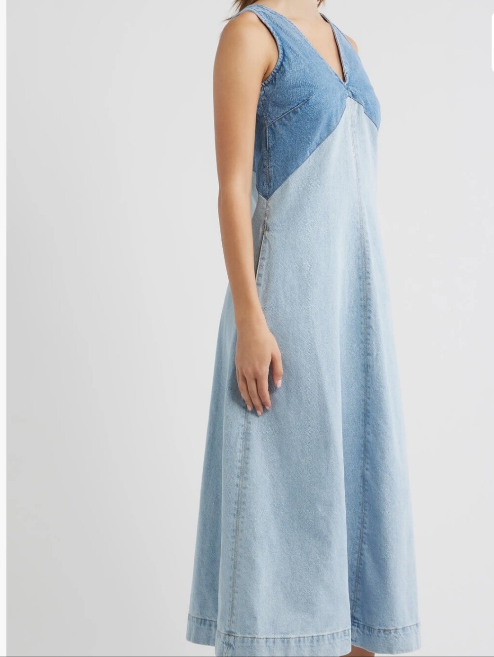 Torn Azura Two Tone Denim Dress With Pockets
